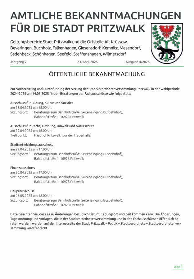 Pritzwalk im Blick Titelblatt 16/2025