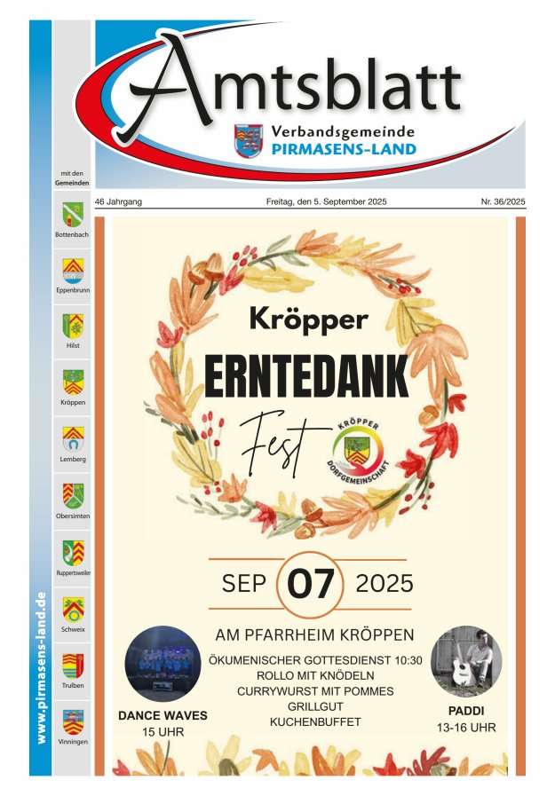 Amtsblatt VG Pirmasens-Land Titelblatt 36/2025