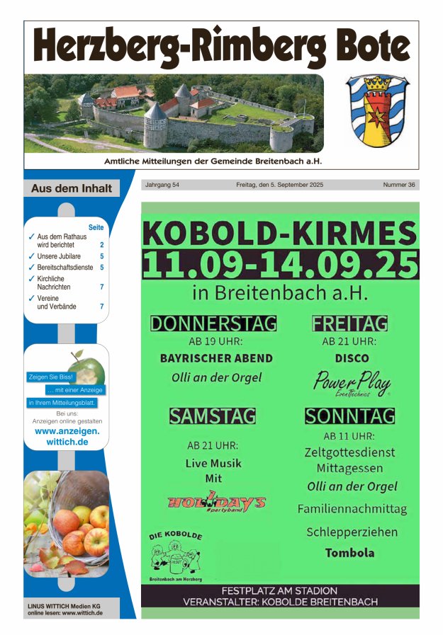 Herzberg-Rimberg Bote Titelblatt 36/2025
