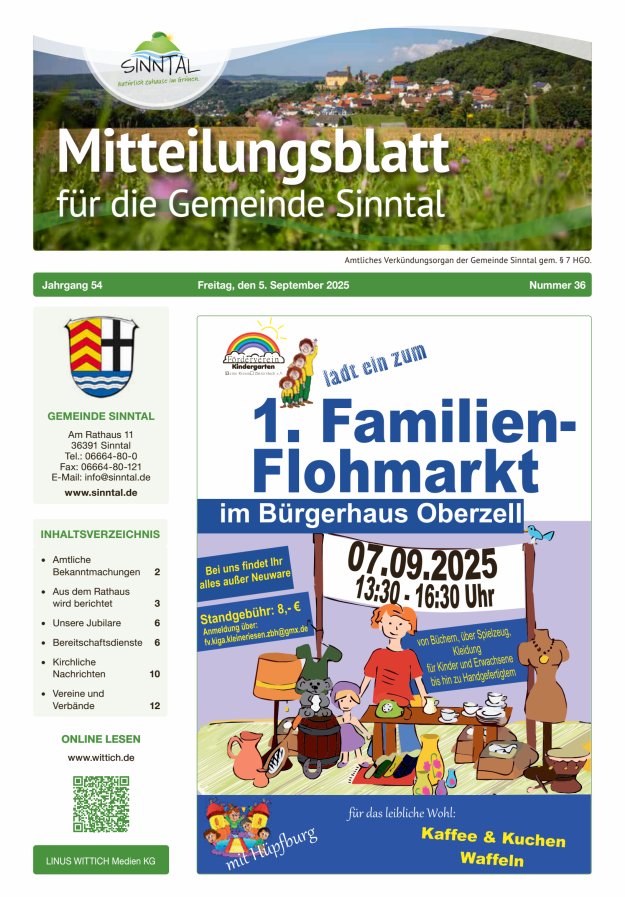 Mitteilungsblatt für die Gemeinde Sinntal Titelblatt 36/2025