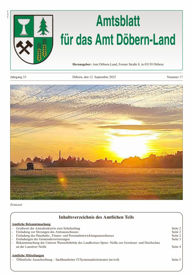 Amtsblatt für das Amt Döbern-Land (Nichtamtl. Teil) Titelblatt 17/2025