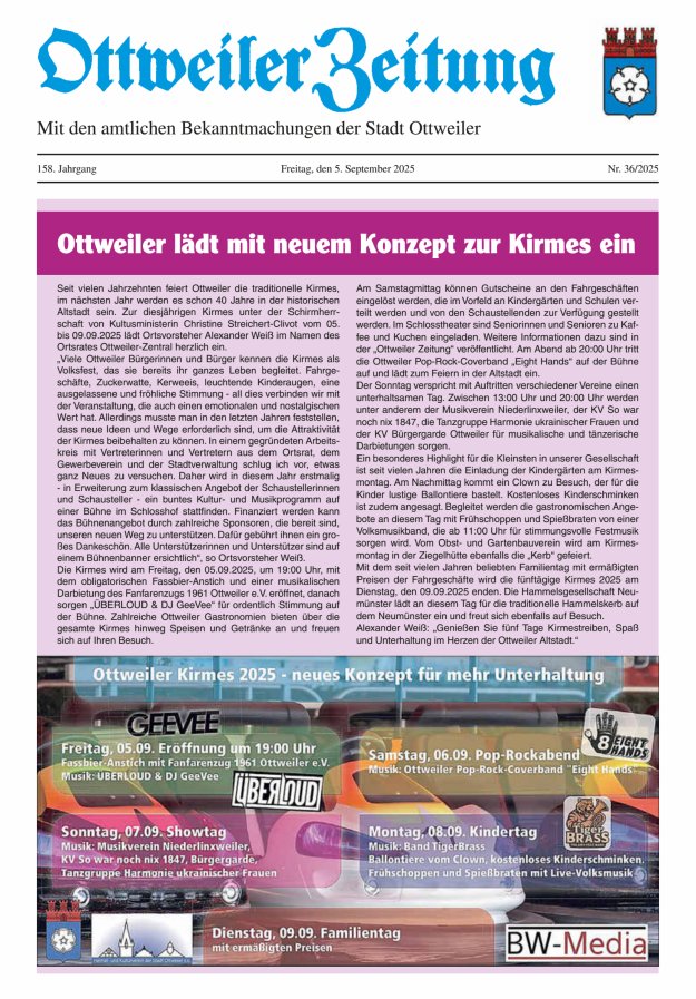 Ottweiler Zeitung Titelblatt 36/2025