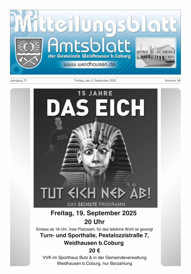 Mitteilungsblatt - Amtsblatt der Gemeinde Weidhausen b Coburg Titelblatt 36/2025