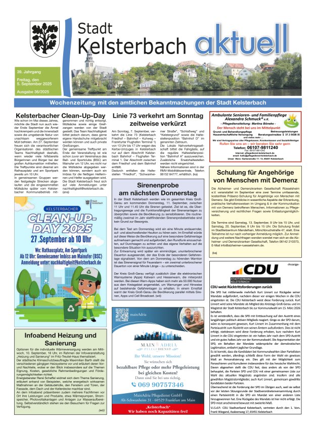 Kelsterbach aktuell Titelblatt 36/2025