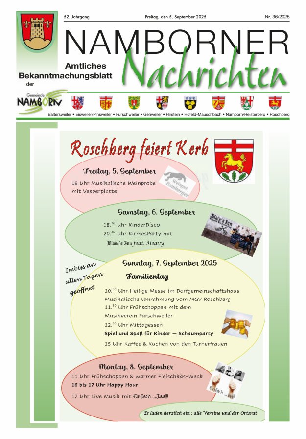 Namborner Nachrichten Titelblatt 36/2025