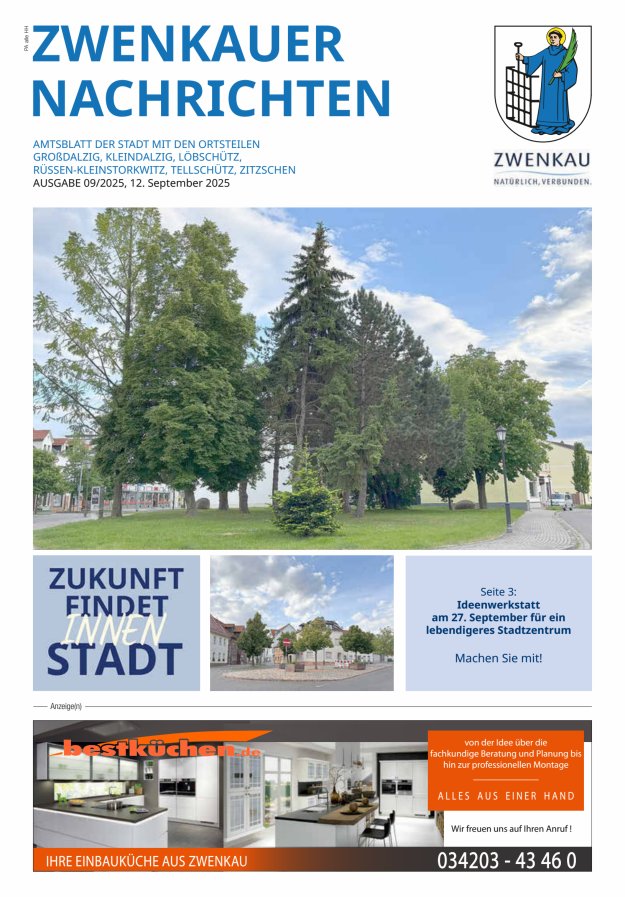 Zwenkauer Nachrichten - Amtsblatt der Stadt mit ihren Ortsteilen Titelblatt 09/2025