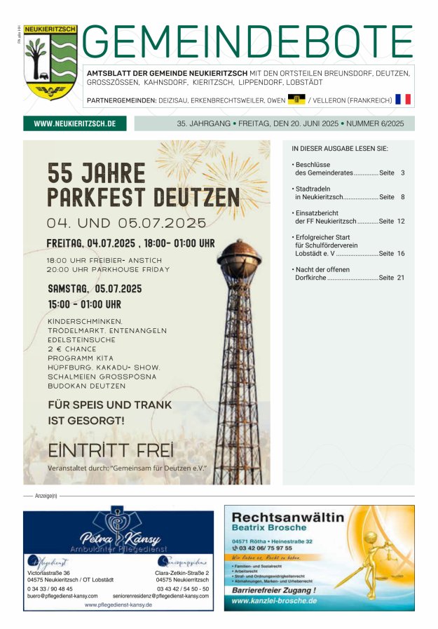 Gemeindebote - Amtsblatt der Gemeinde Neukieritzsch mit den Ortsteilen Titelblatt 06/2025