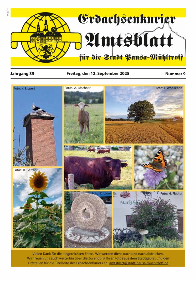Erdachsenkurier - Amtsblatt für die Gemeinde Pausa-Mühltroff Titelblatt 09/2025