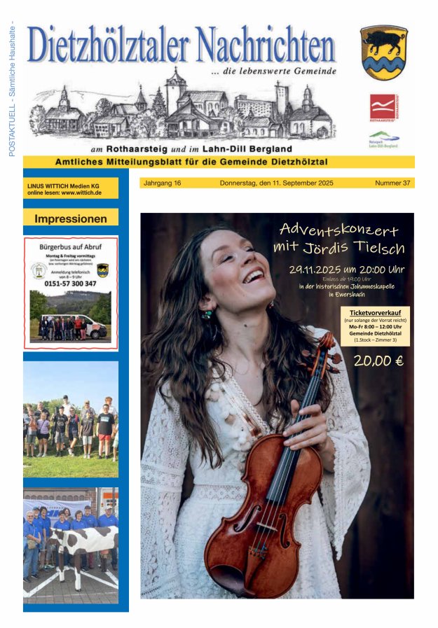 Dietzhölztaler Nachrichten Titelblatt 37/2025