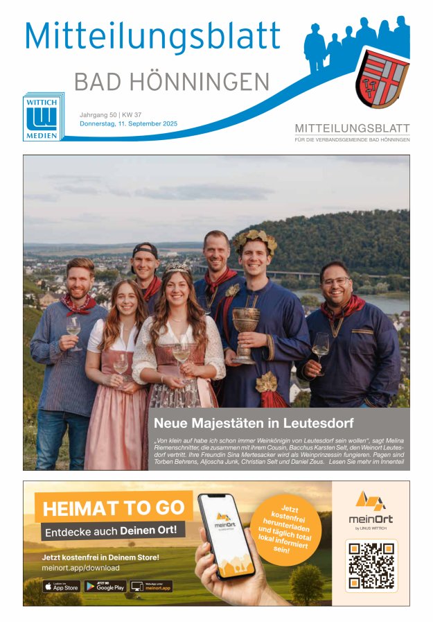 Mitteilungsblatt für den Bereich der Verbandsgemeinde Bad Hönningen Titelblatt 37/2025