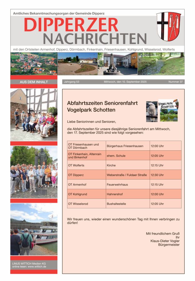 Dipperzer Nachrichten Titelblatt 37/2025