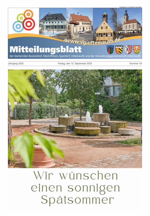 Mitteilungsblatt der Verwaltungsgemeinschaft Uttenreuth Titelblatt 19/2025