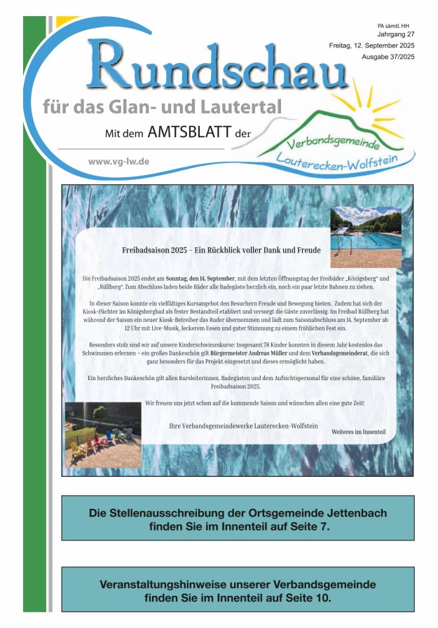 Rundschau für das Glan- und Lautertal Titelblatt 37/2025