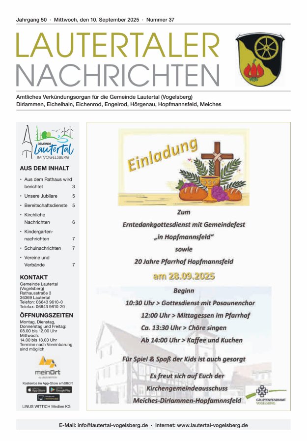 Lautertaler Nachrichten Titelblatt 37/2025