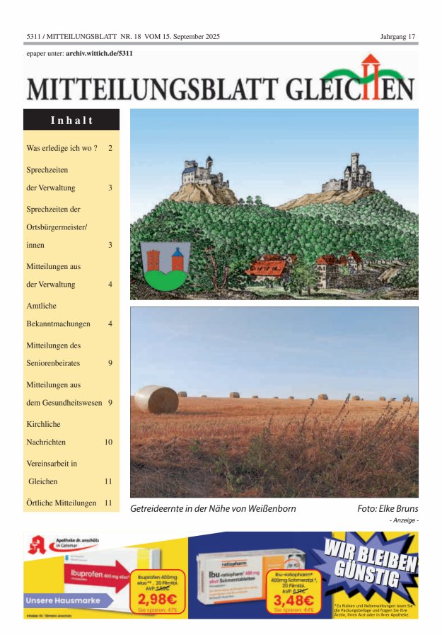 Mitteilungsblatt Gleichen Titelblatt 18/2025