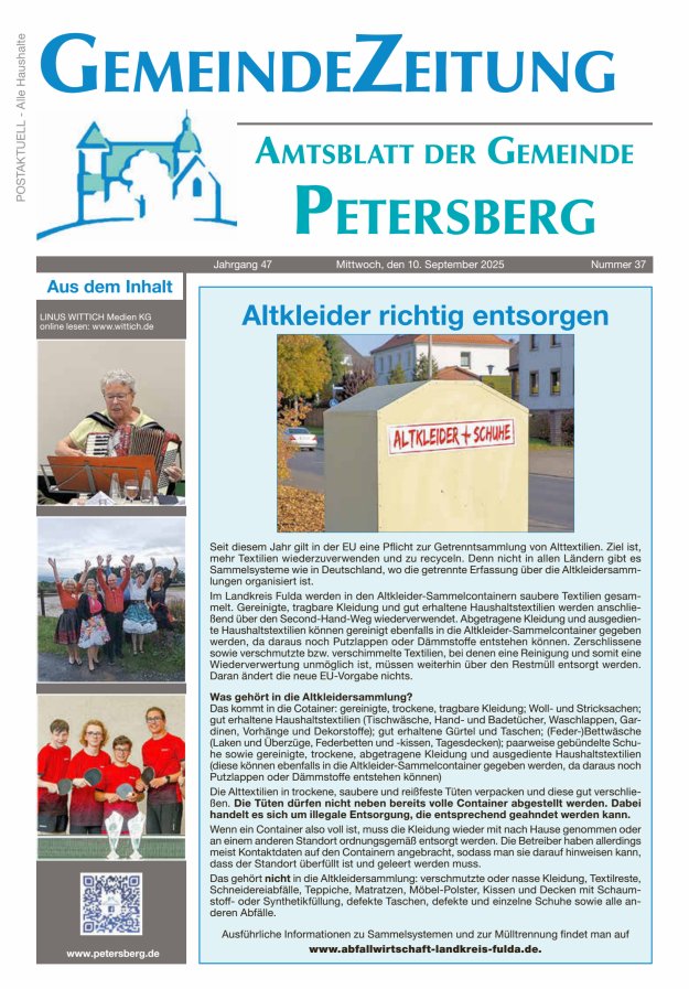 Amtsblatt Blickpunkt Petersberg Titelblatt 37/2025