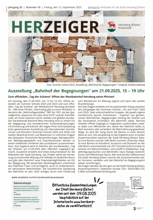 Amtsblatt für die Stadt Herzberg (Elster) mit Bekanntmachungen der Stadt  Titelblatt 10/2025