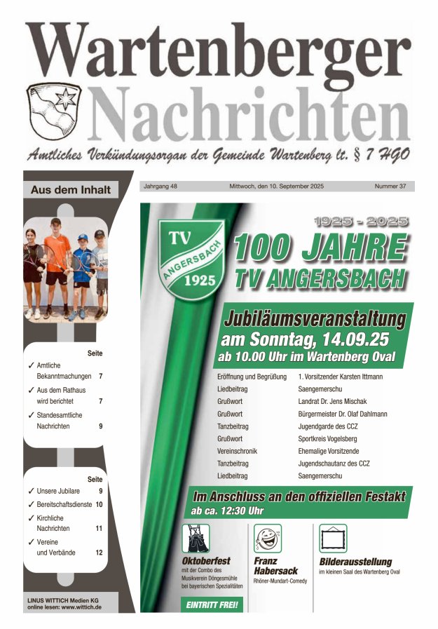 Wartenberger Nachrichten Titelblatt 37/2025