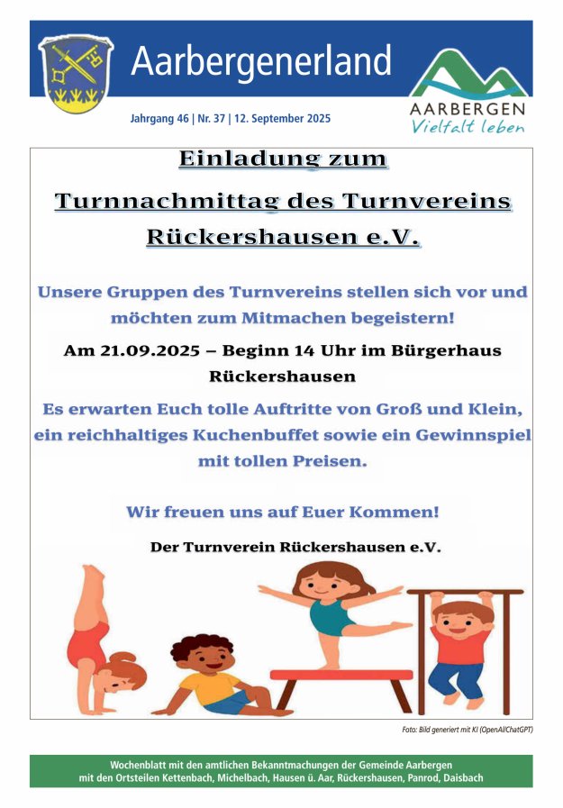 Aarbergenerland - Wochenblatt mit den amtlichen Bekanntmachungen Titelblatt 37/2025