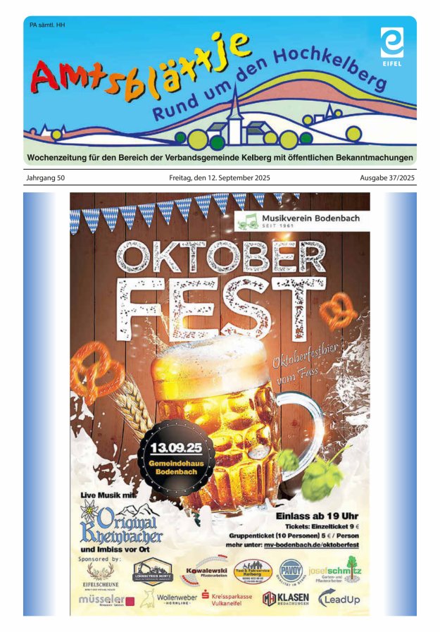 Amtsblättje - Rund um den Hochkelberg Titelblatt 37/2025