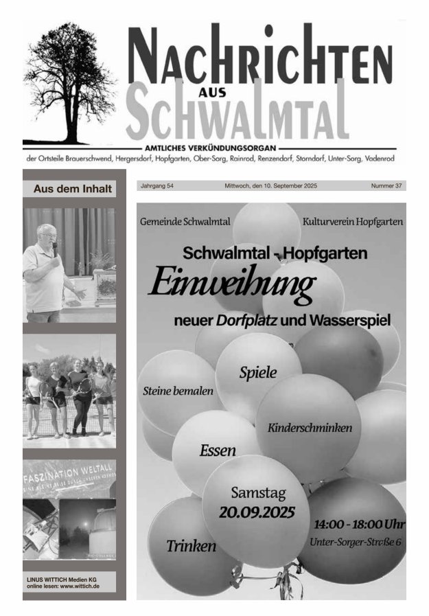 Nachrichten aus Schwalmtal Titelblatt 37/2025