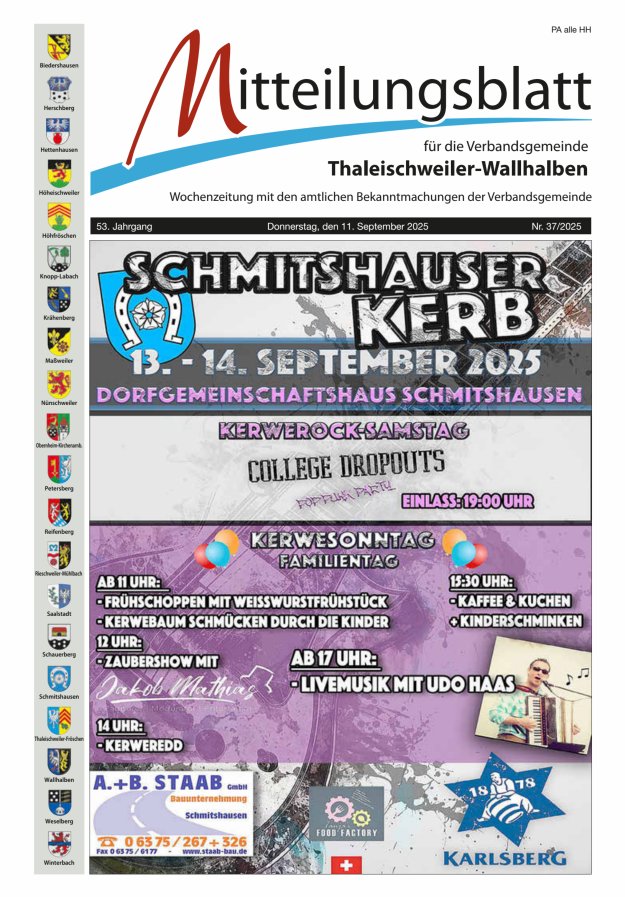 Mitteilungsblatt VG Thaleischweiler-Wallhalben Titelblatt 37/2025