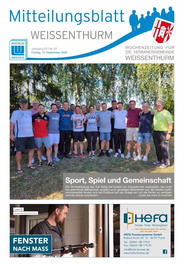 Mitteilungsblatt für den Bereich der Verbandsgemeinde Weißenthurm Titelblatt 37/2025