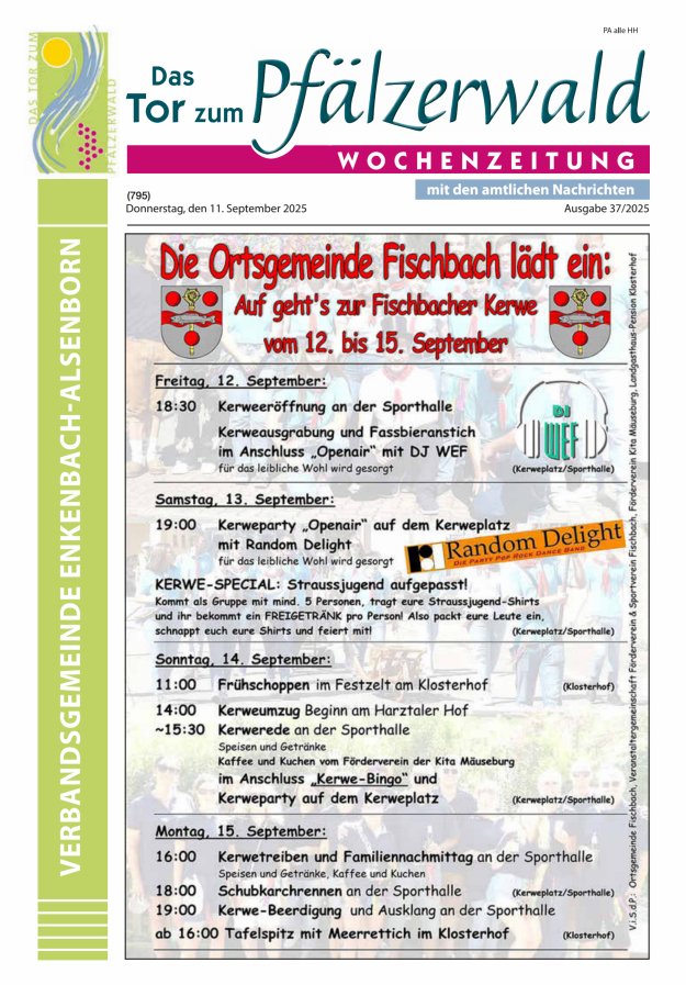 Das Tor zum Pfälzer Wald - VG Enkenbach-Alsenborn Titelblatt 37/2025