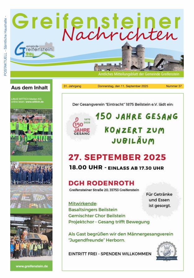 Mitteilungsblatt der Gemeinde Greifenstein Titelblatt 37/2025