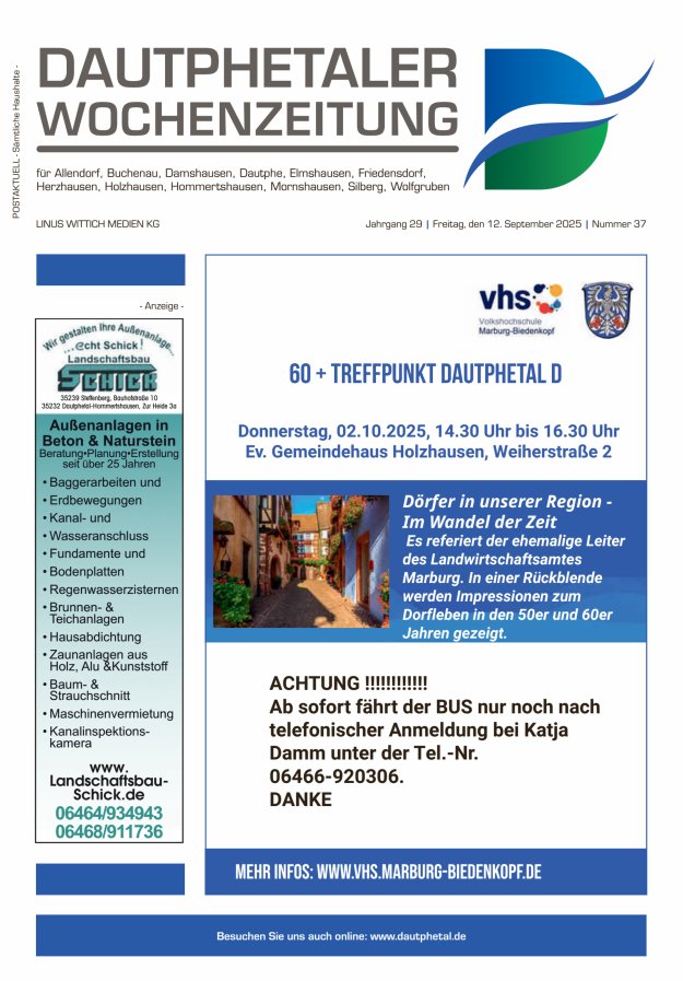 Dautphetaler Wochenzeitung Titelblatt 37/2025
