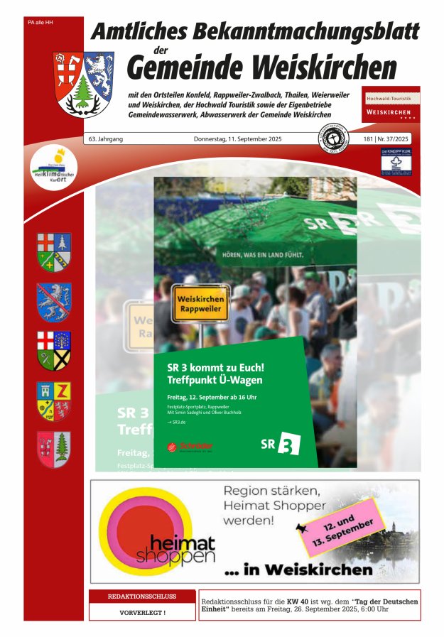 Amtliches Bekanntmachungsblatt der Gemeinde Weiskirchen Titelblatt 37/2025