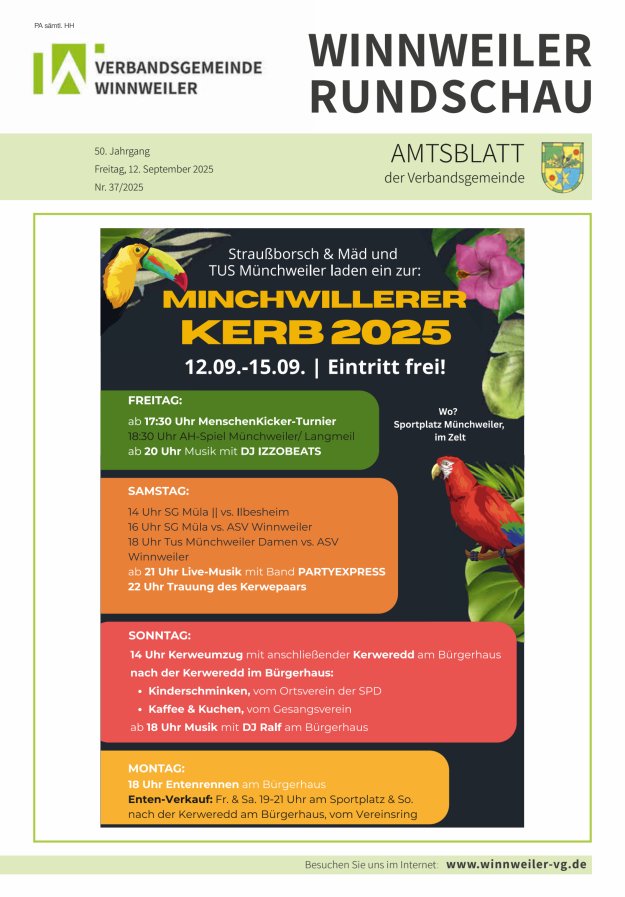 Winnweiler Rundschau Titelblatt 37/2025
