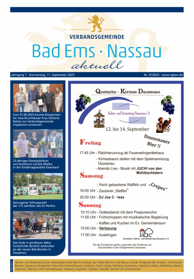 Bad Ems-Nassau aktuell Ausgabe Bad Ems Titelblatt 37/2025