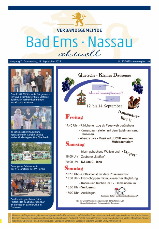 Bad Ems-Nassau aktuell Ausgabe Nassau Titelblatt 37/2025