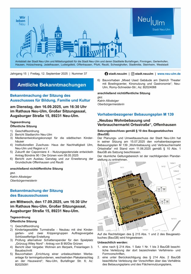 Amtsblatt der Stadt Neu-Ulm und Mitteilungsblatt für die Stadt Neu-Ulm Titelblatt 37/2025