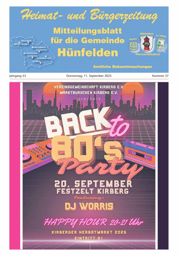 Mitteilungsblatt für die Gemeinde Hünfelden Titelblatt 37/2025