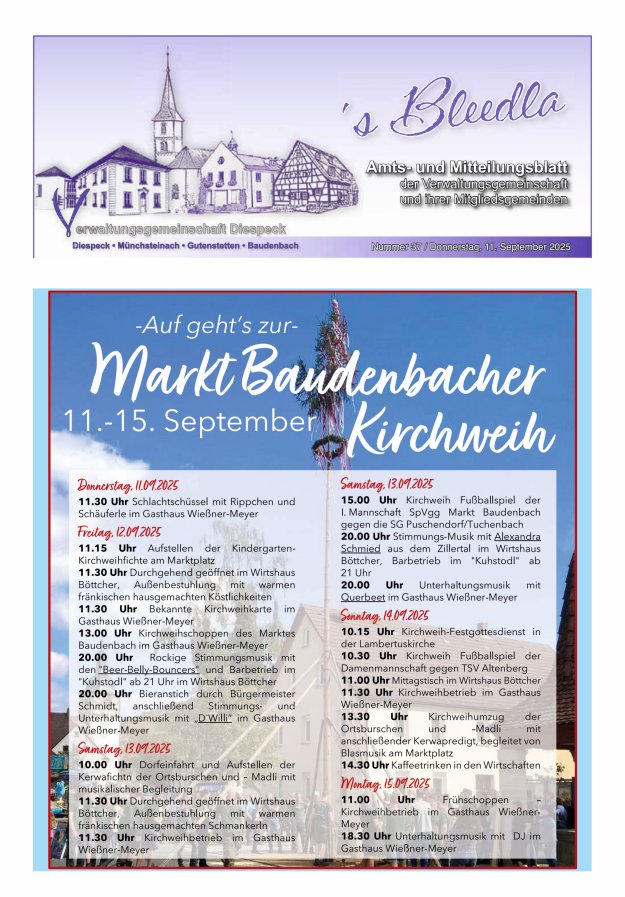 Amts- und Mitteilungsblatt VGem Diespeck Titelblatt 37/2025