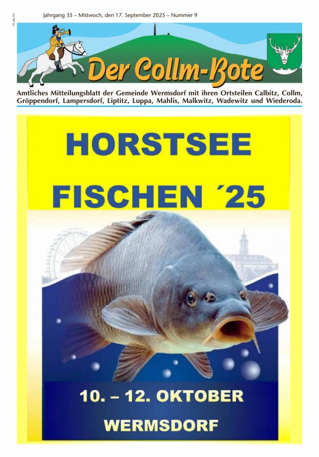 Collm-Bote – Amtliches Mitteilungsblatt der Gemeinde Wermsdorf mit ihren Ortsteilen Titelblatt 09/2025