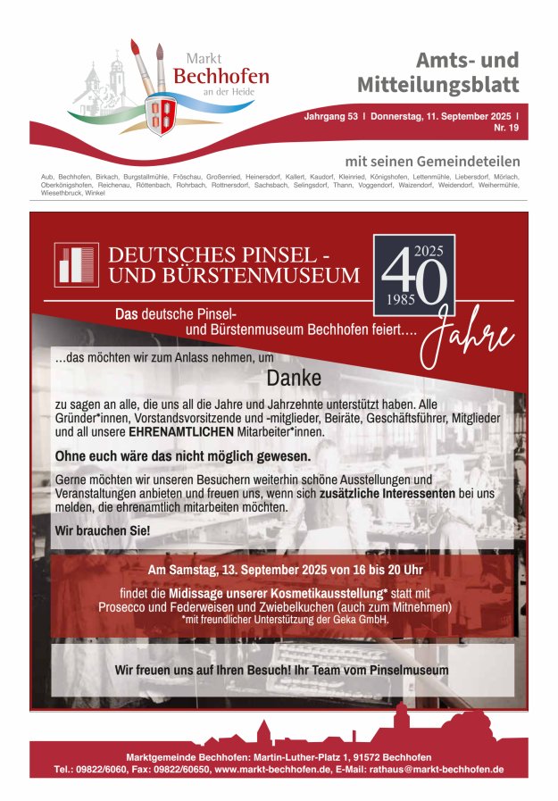 Amts- und Mitteilungsblatt für den Markt Bechhofen Titelblatt 19/2025