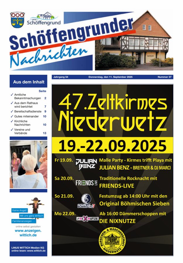 Schöffengrunder Nachrichten Titelblatt 37/2025