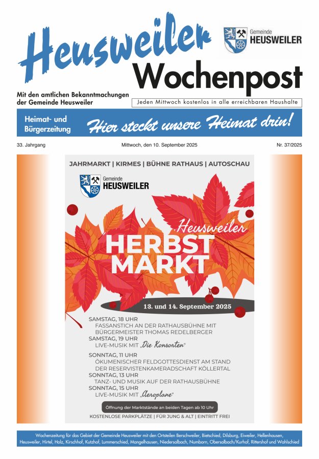 Heusweiler Wochenpost Titelblatt 37/2025