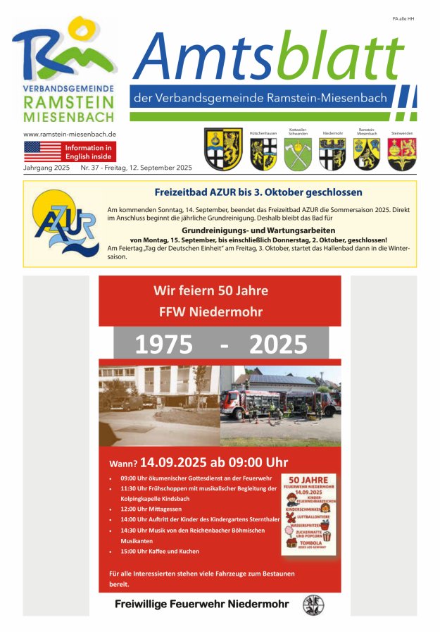 Amtsblatt VG Ramstein-Miesenbach Titelblatt 37/2025