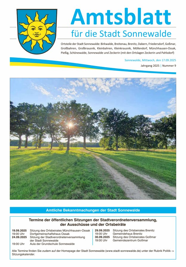 Amtsblatt für die Stadt Sonnewalde Titelblatt 09/2025