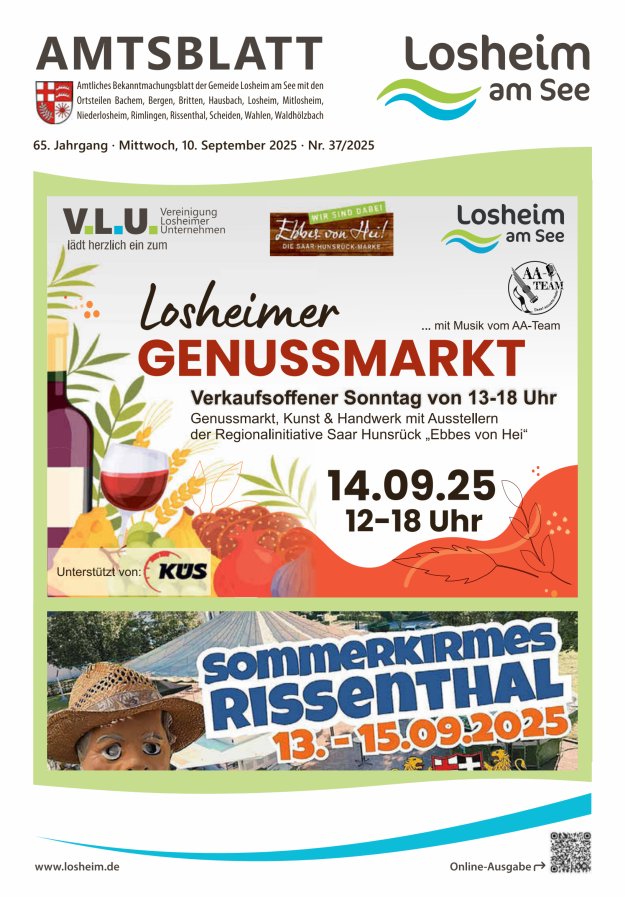 Amtliches Bekanntmachungsblatt der Gemeinde Losheim am See Titelblatt 37/2025