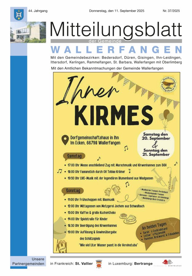 Mitteilungsblatt Gemeinde Wallerfangen Titelblatt 37/2025
