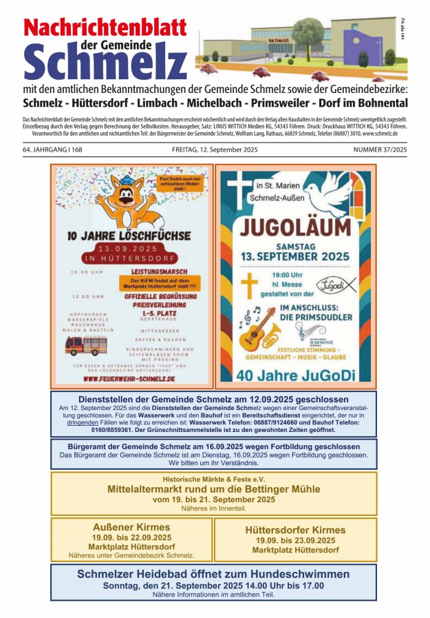 Nachrichtenblatt Schmelz Titelblatt 37/2025