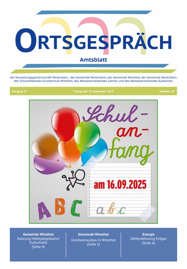Ortsgespräch - Amtsblatt der VG Partenstein und ihrer Körperschaften Titelblatt 18/2025