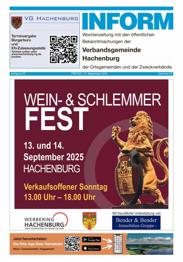 INFORM - Wochenzeitung der Verbandsgemeinde Hachenburg Titelblatt 37/2025