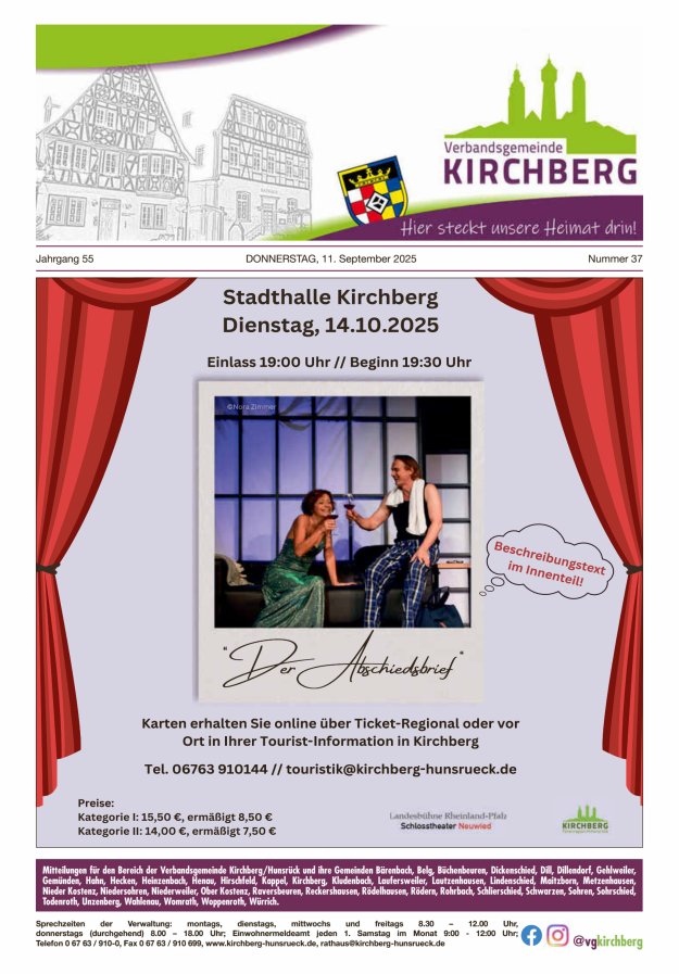 Mitteilungen der Verbandsgemeinde Kirchberg Hunsrück Titelblatt 37/2025