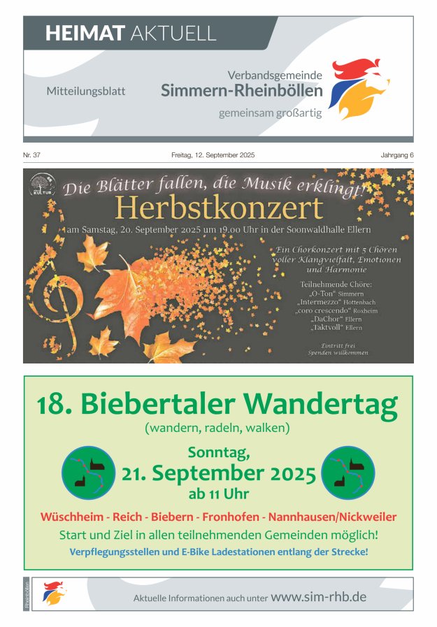Heimat Aktuell Mitteilungsblatt der VG Simmern-Rheinböllen-Ausg Rheinböllen Titelblatt 37/2025